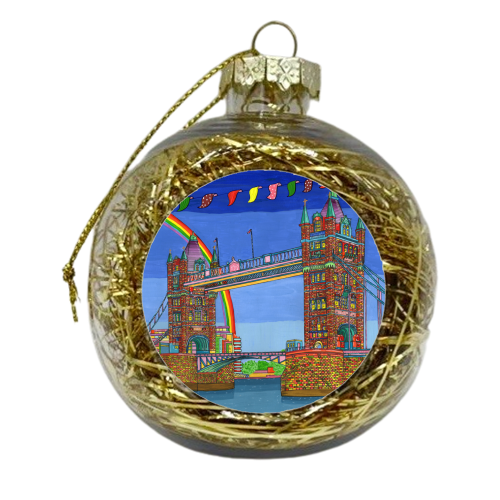 Tower Bridge with Bunting - xmas bauble by Julie Littler