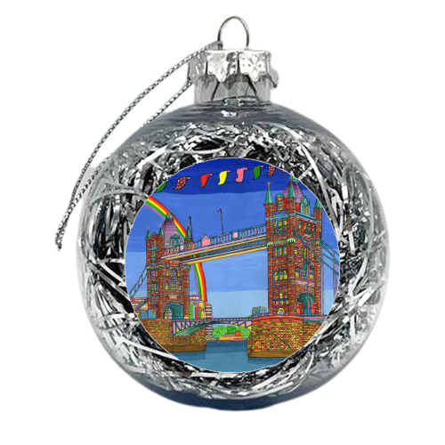 Tower Bridge with Bunting - xmas bauble by Julie Littler