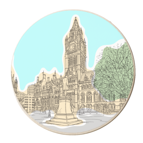 Town Hall & Surroundings  Manchester (UK) - personalised beer coaster by Adam Regester