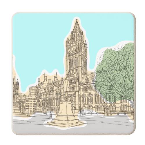 Town Hall & Surroundings  Manchester (UK) - personalised beer coaster by Adam Regester