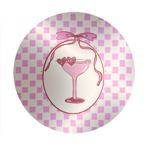 Trendy Pink Coquette Checkered Cocktail Illustration - Circle Sticker by EZbie