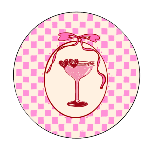 Trendy Pink Coquette Checkered Cocktail Illustration - Circle Sticker by EZbie