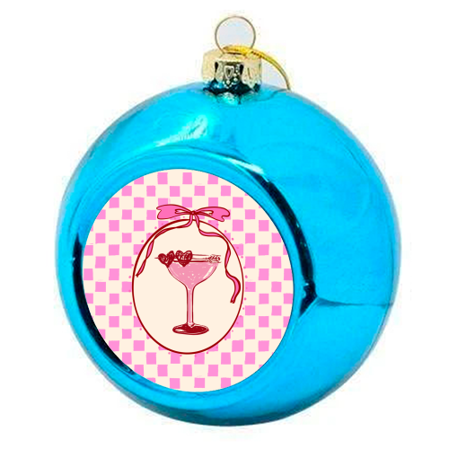 Trendy Pink Coquette Checkered Cocktail Illustration - colourful christmas bauble by EZbie