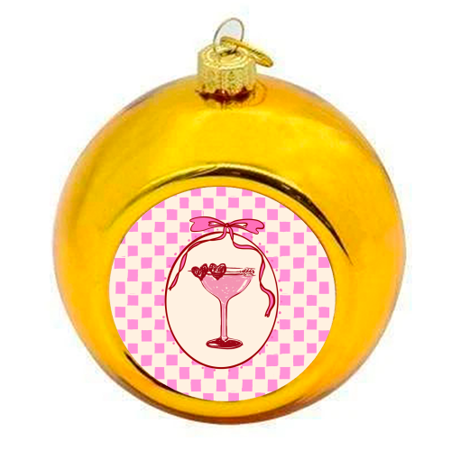 Trendy Pink Coquette Checkered Cocktail Illustration - colourful christmas bauble by EZbie