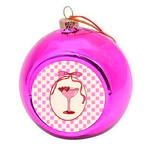 Trendy Pink Coquette Checkered Cocktail Illustration - colourful christmas bauble by EZbie