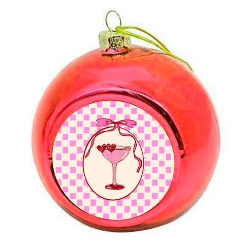 Trendy Pink Coquette Checkered Cocktail Illustration - colourful christmas bauble by EZbie