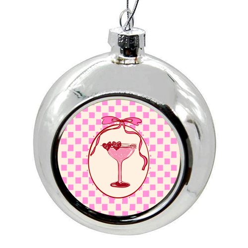 Trendy Pink Coquette Checkered Cocktail Illustration - colourful christmas bauble by EZbie