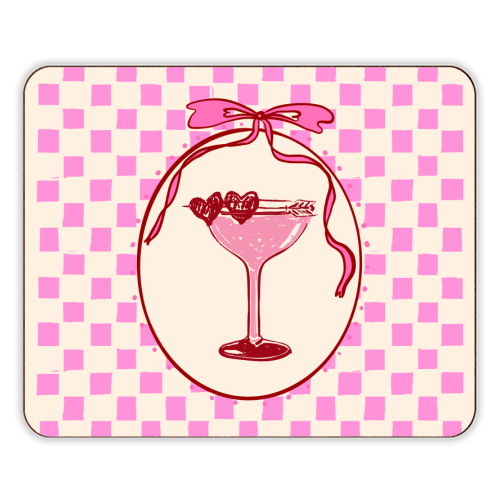Trendy Pink Coquette Checkered Cocktail Illustration - designer placemat by EZbie