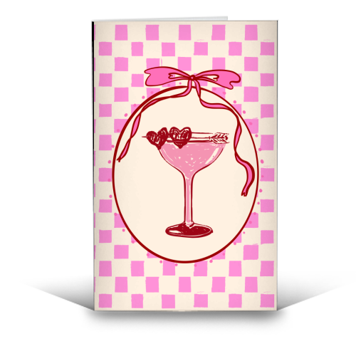 Trendy Pink Coquette Checkered Cocktail Illustration - funny greeting card by EZbie