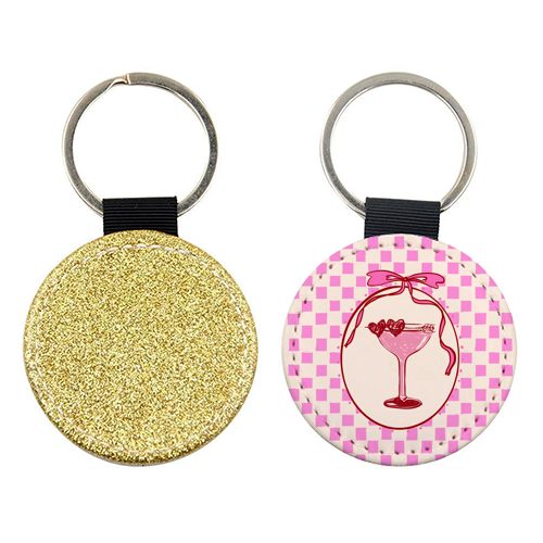 Trendy Pink Coquette Checkered Cocktail Illustration - keyring by EZbie