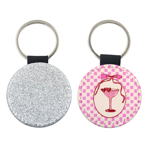 Trendy Pink Coquette Checkered Cocktail Illustration - keyring by EZbie
