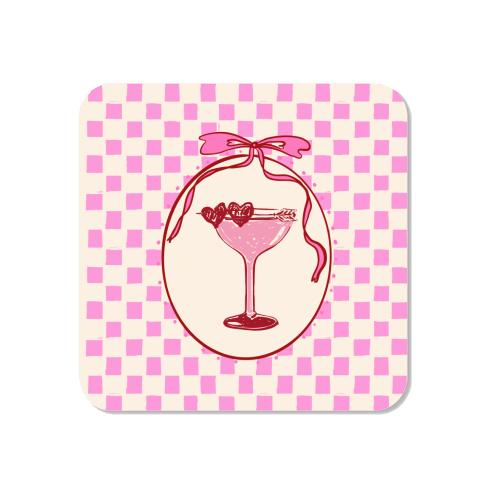 Trendy Pink Coquette Checkered Cocktail Illustration - Magnet by EZbie