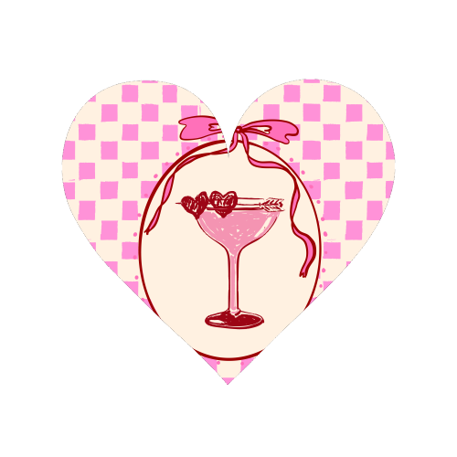 Trendy Pink Coquette Checkered Cocktail Illustration - Magnet by EZbie