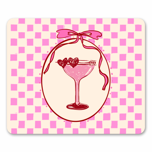 Trendy Pink Coquette Checkered Cocktail Illustration - mouse mat by EZbie