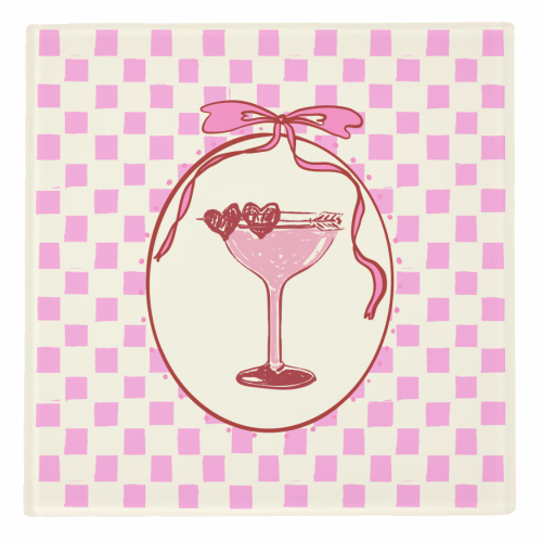 Trendy Pink Coquette Checkered Cocktail Illustration - personalised beer coaster by EZbie