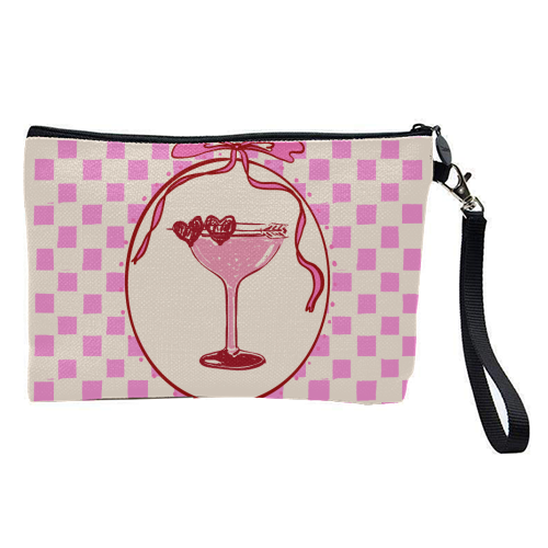 Trendy Pink Coquette Checkered Cocktail Illustration - pretty makeup bag by EZbie