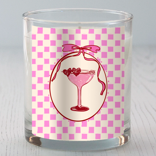 Trendy Pink Coquette Checkered Cocktail Illustration - scented candle by EZbie