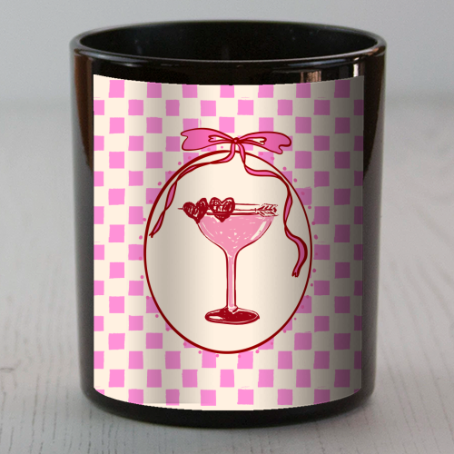 Trendy Pink Coquette Checkered Cocktail Illustration - scented candle by EZbie