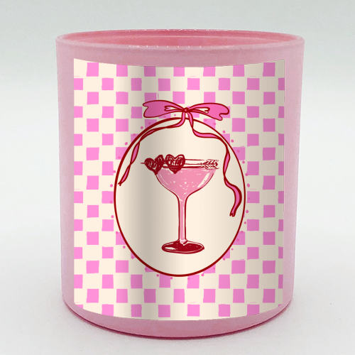 Trendy Pink Coquette Checkered Cocktail Illustration - scented candle by EZbie