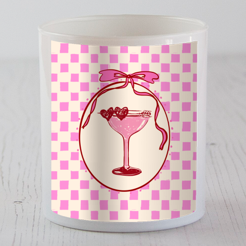 Trendy Pink Coquette Checkered Cocktail Illustration - scented candle by EZbie