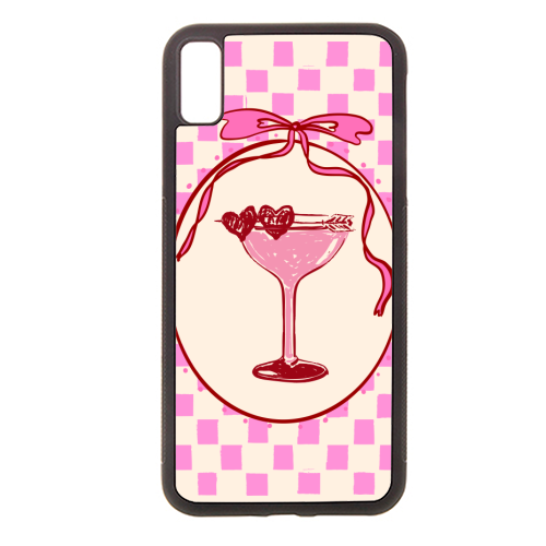 Trendy Pink Coquette Checkered Cocktail Illustration - stylish phone case by EZbie