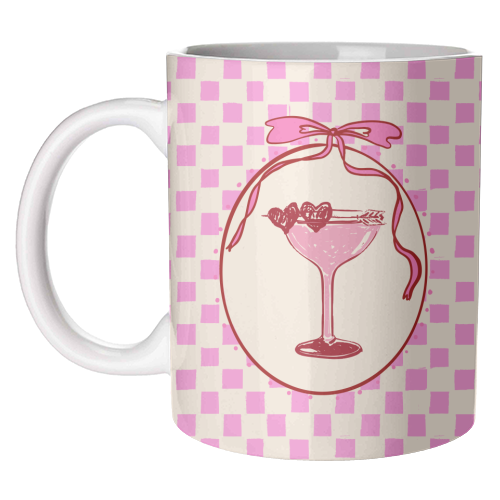 Trendy Pink Coquette Checkered Cocktail Illustration - unique mug by EZbie