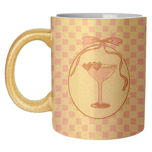 Trendy Pink Coquette Checkered Cocktail Illustration - unique mug by EZbie