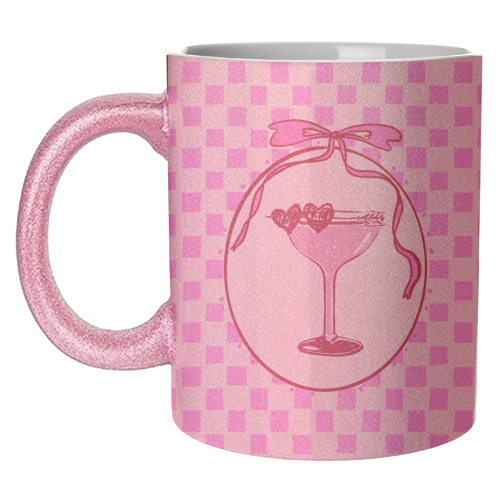 Trendy Pink Coquette Checkered Cocktail Illustration - unique mug by EZbie