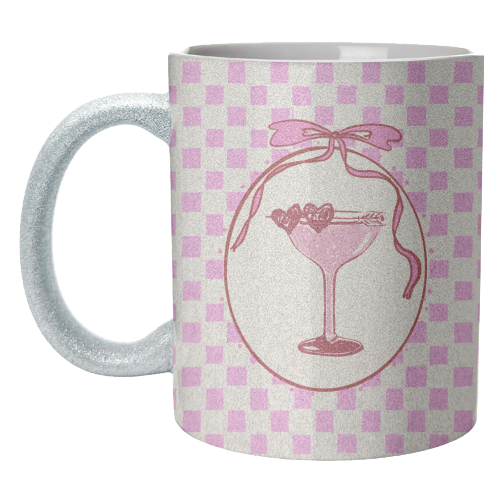 Trendy Pink Coquette Checkered Cocktail Illustration - unique mug by EZbie