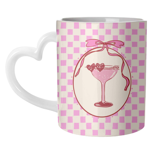 Trendy Pink Coquette Checkered Cocktail Illustration - unique mug by EZbie