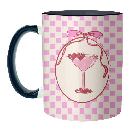 Trendy Pink Coquette Checkered Cocktail Illustration - unique mug by EZbie