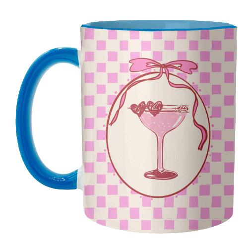 Trendy Pink Coquette Checkered Cocktail Illustration - unique mug by EZbie