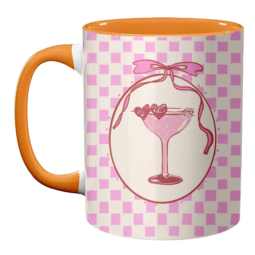 Trendy Pink Coquette Checkered Cocktail Illustration - unique mug by EZbie
