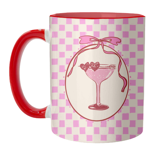 Trendy Pink Coquette Checkered Cocktail Illustration - unique mug by EZbie