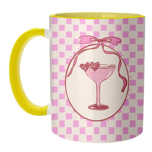Trendy Pink Coquette Checkered Cocktail Illustration - unique mug by EZbie