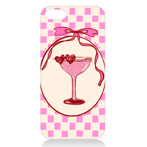Trendy Pink Coquette Checkered Cocktail Illustration - unique phone case by EZbie