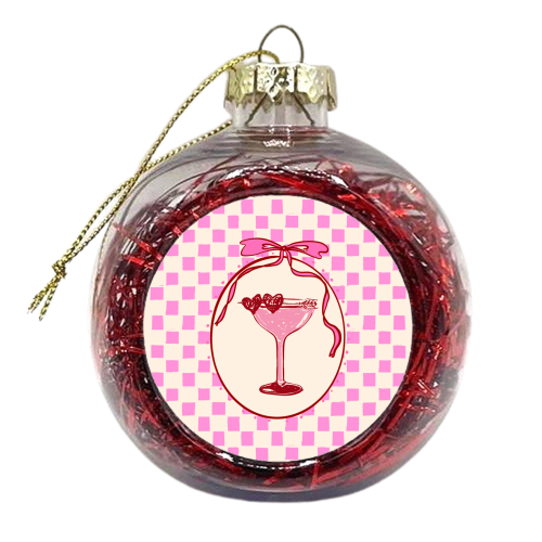Trendy Pink Coquette Checkered Cocktail Illustration - xmas bauble by EZbie