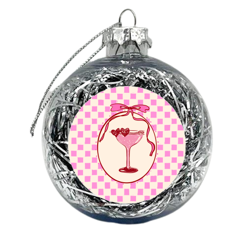 Trendy Pink Coquette Checkered Cocktail Illustration - xmas bauble by EZbie
