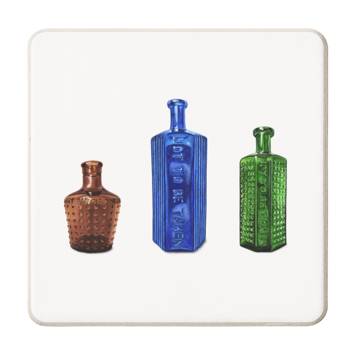 Trio of Poison Bottles - personalised beer coaster by She Walks She Paints