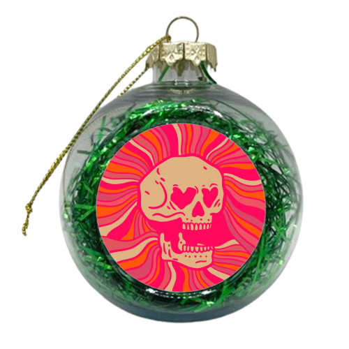 Trippy Laughing Groovy Skull - xmas bauble by Meryn Design