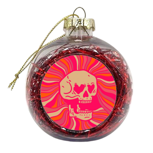 Trippy Laughing Groovy Skull - xmas bauble by Meryn Design