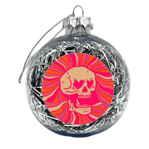 Trippy Laughing Groovy Skull - xmas bauble by Meryn Design