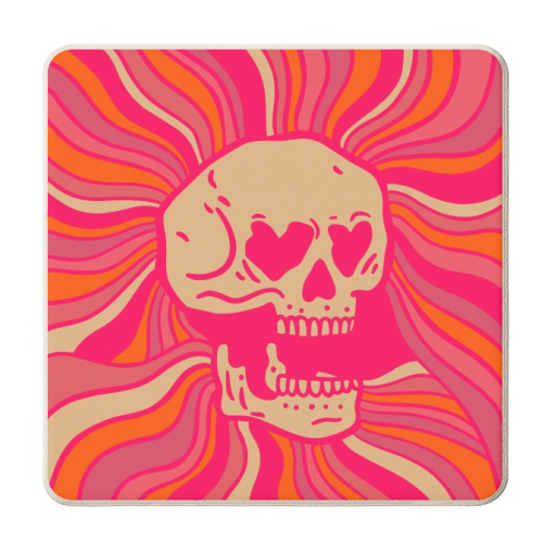 Trippy Laughing Groovy Skull - personalised beer coaster by Meryn Design