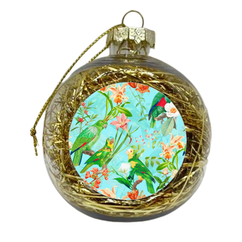 Tropical Bird and Flower Jungle - xmas bauble by Uta Naumann