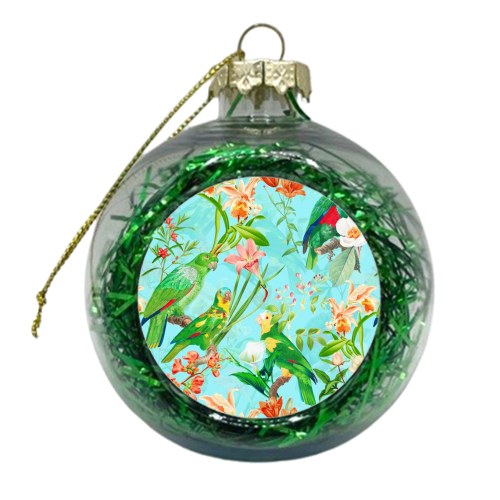 Tropical Bird and Flower Jungle - xmas bauble by Uta Naumann