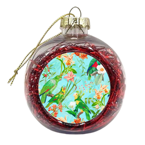 Tropical Bird and Flower Jungle - xmas bauble by Uta Naumann