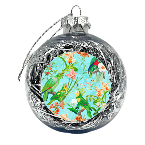 Tropical Bird and Flower Jungle - xmas bauble by Uta Naumann