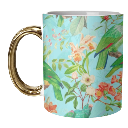 Tropical Bird and Flower Jungle - unique mug by Uta Naumann