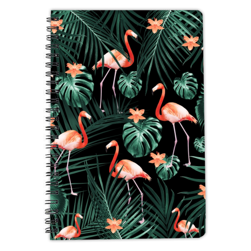 Tropical Flamingo Floral Night Pattern #1 #tropical #decor #art - personalised A4, A5, A6 notebook by Anita Bella Jantz