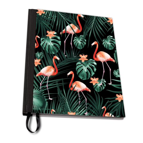 Tropical Flamingo Floral Night Pattern #1 #tropical #decor #art - personalised A4, A5, A6 notebook by Anita Bella Jantz